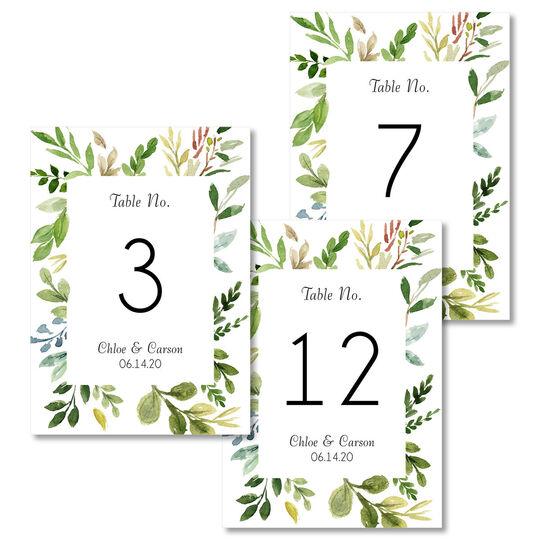 Green Sprig Frame Table Number Cards